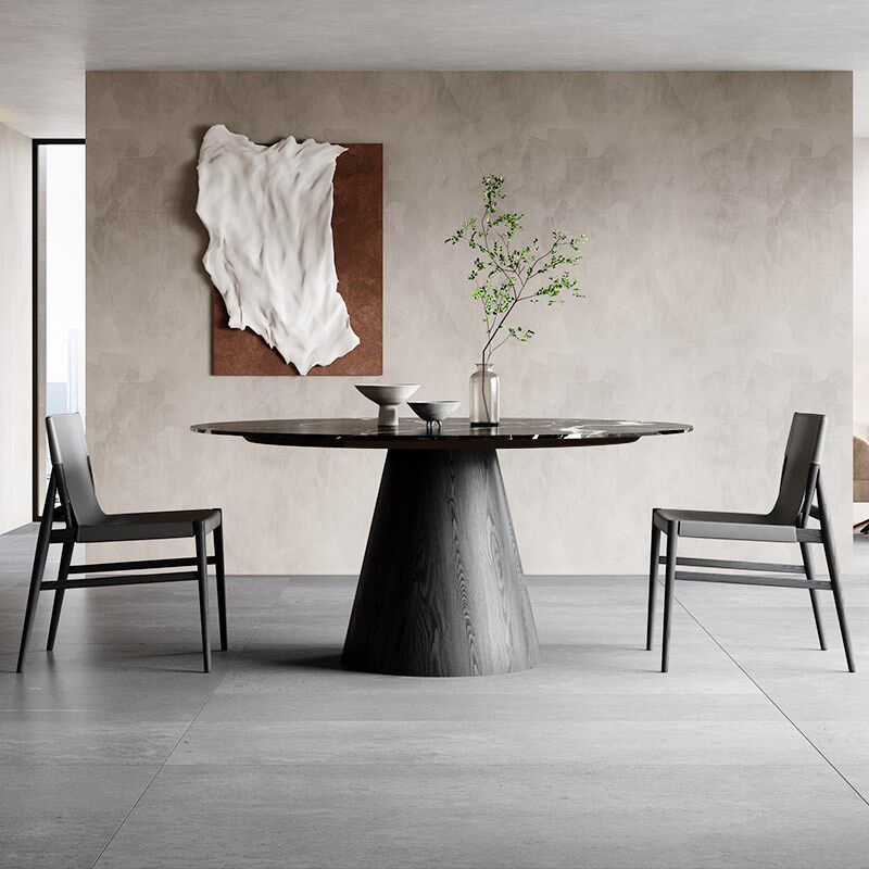 意式实木圆桌餐桌带转盘设计师家用豪宅餐厅高端德利丰岩板圆餐桌