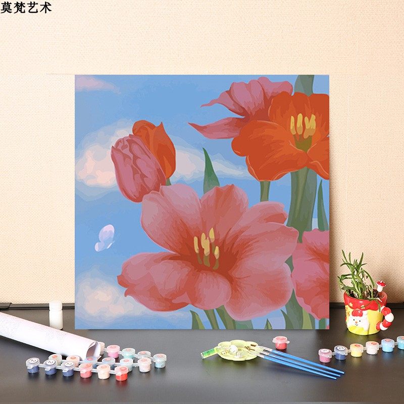 数字油画diy手工填充小尺寸虞美人花卉挂画摆画手绘涂色油彩画画图片