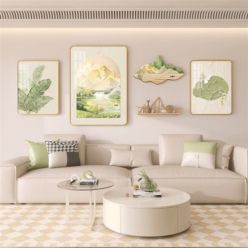 日照金山客厅装饰画2025新款奶油风沙发背景墙壁画大气免打孔挂画