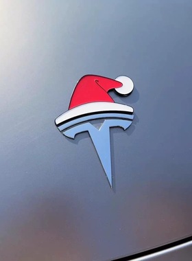 适用特斯拉圣诞节帽子贴纸Model3/y车标贴改装可爱小红帽前标装饰