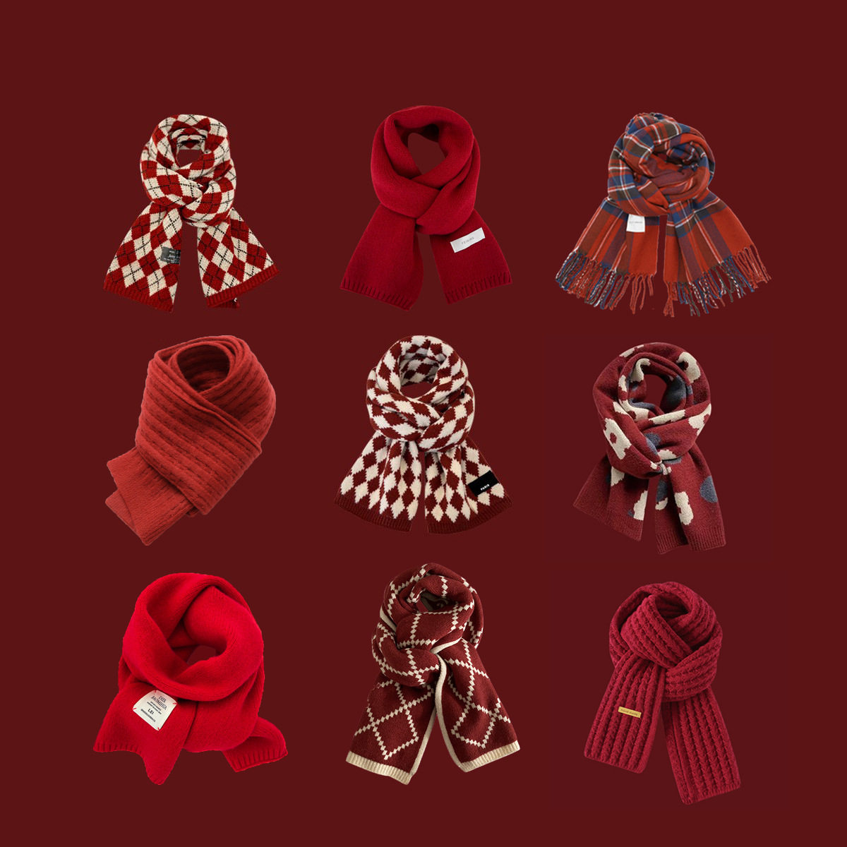 秋冬红色围巾女过年格子大红色围脖仿羊绒圣诞节氛围韩版保暖护颈