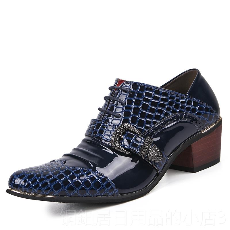 高档秋季新款英伦男高跟鞋 欧版个 性漆皮尖头男鞋发型师休士皮闲