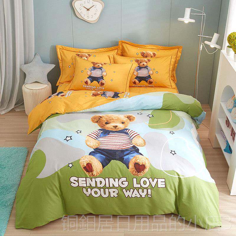 高档全棉床单被套儿童卡通棉三件小式可爱女孩.公主15纯床笠四件