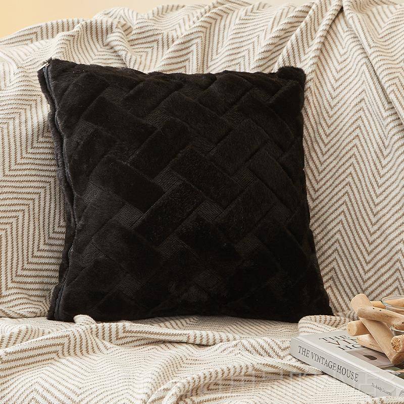 高档毛绒枕飘窗抱沙发客靠背靠垫靠高枕条形格轻奢级感厅抱枕套不