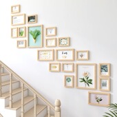 楼梯实木照片墙面装 定制创意相框挂墙组合家庭相册墙免打孔 饰个性