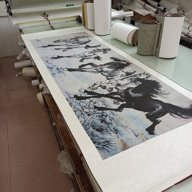 1:1徐悲鸿八骏图奔马图高清艺术微喷名家书法复制品装饰画装裱画