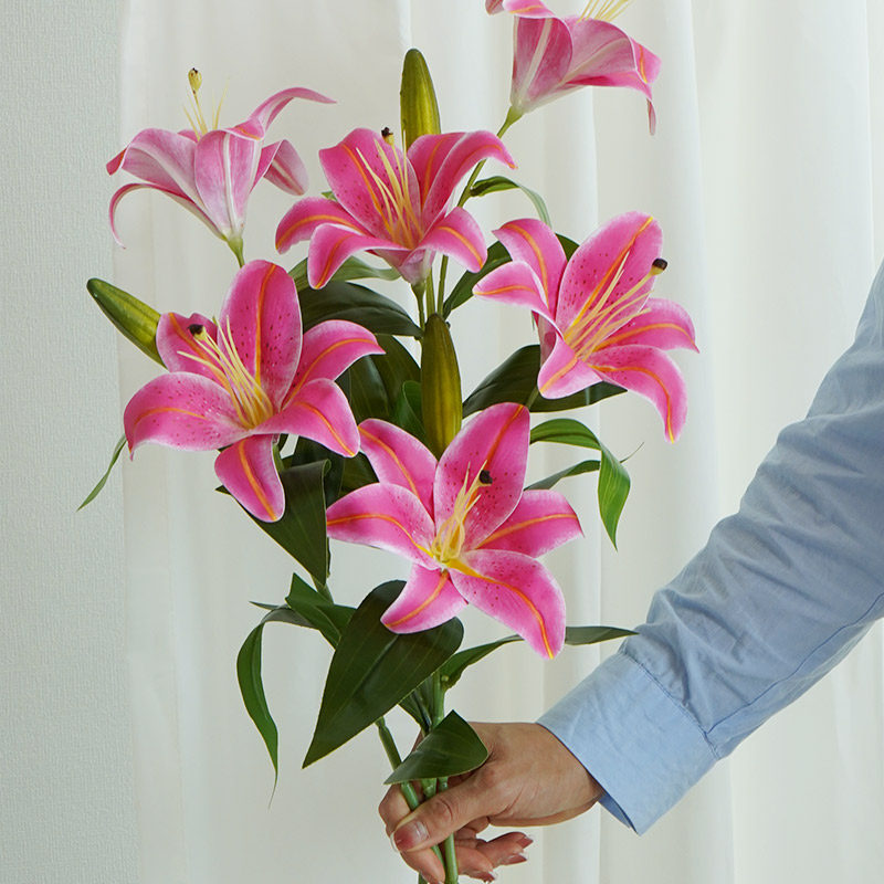百合花仿真花假花餐桌摆设3D手感客厅婚庆装饰摆件高端花艺插花