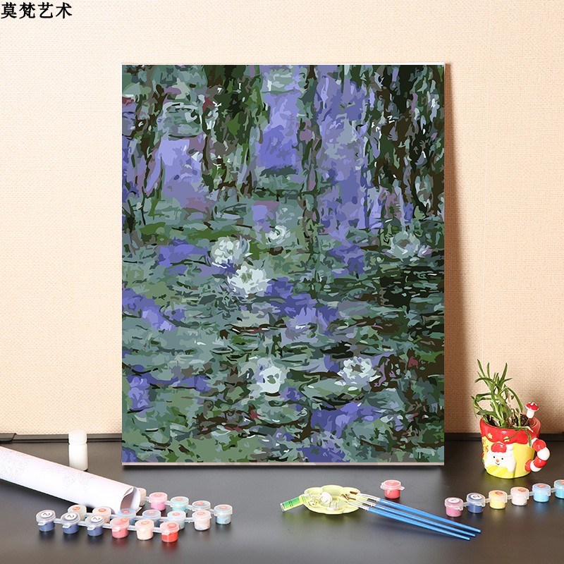 数字油画diy填充手工填色世界名画莫奈睡莲减压涂色丙烯油彩画画