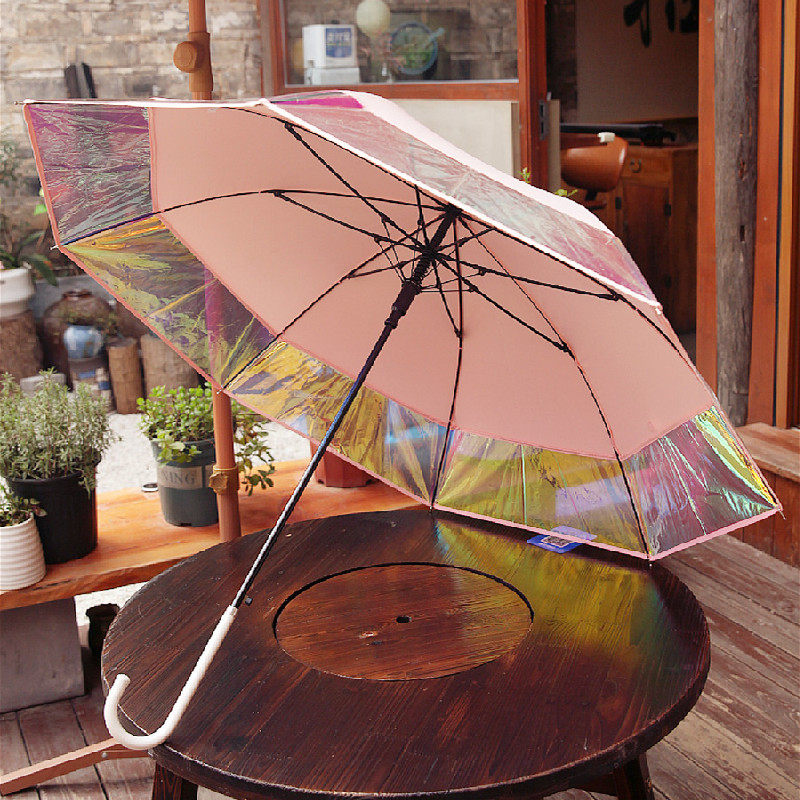浮羽雨伞女 透明镭射拼布糖果色防水雨伞半自动弯柄长柄伞直杆伞,居家日用,伞,淘宝优惠券,粉丝福利购,淘宝优惠卷