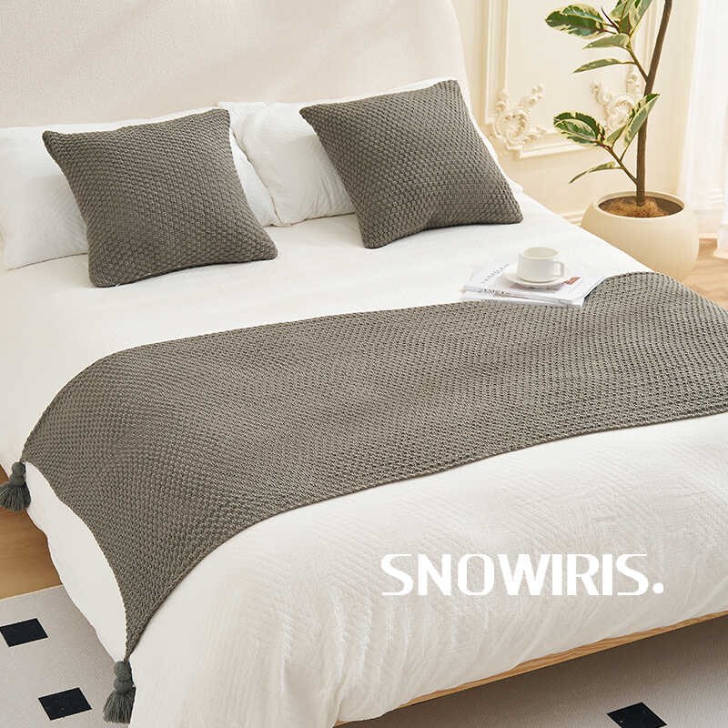 宅寂风床旗纯色针织床上用装饰毯民宿样板间现代简约盖毯床尾巾毯