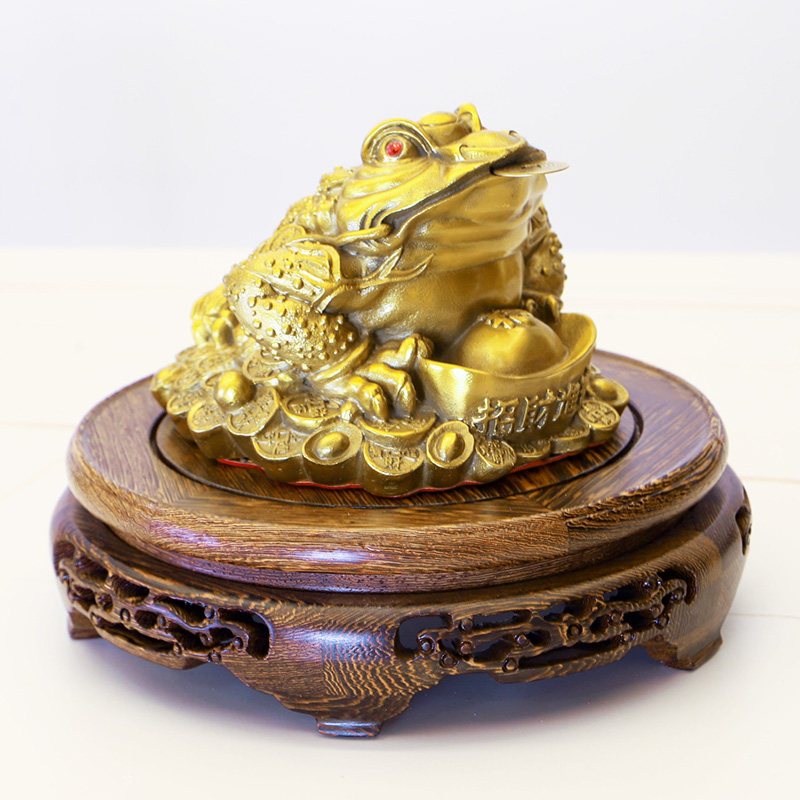 鸡翅木金蟾实木圆底座三足蟾蜍店铺装饰客厅开业招财摆件木质托架