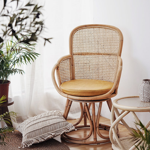 印尼藤椅天然真藤椅单人靠背椅编织家用藤编可旋转休闲阳台藤椅子