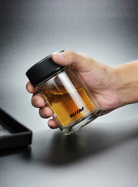 皮纹盖迷你小巧双层玻璃杯便携泡茶小杯子耐热喝水随行咖啡杯男女