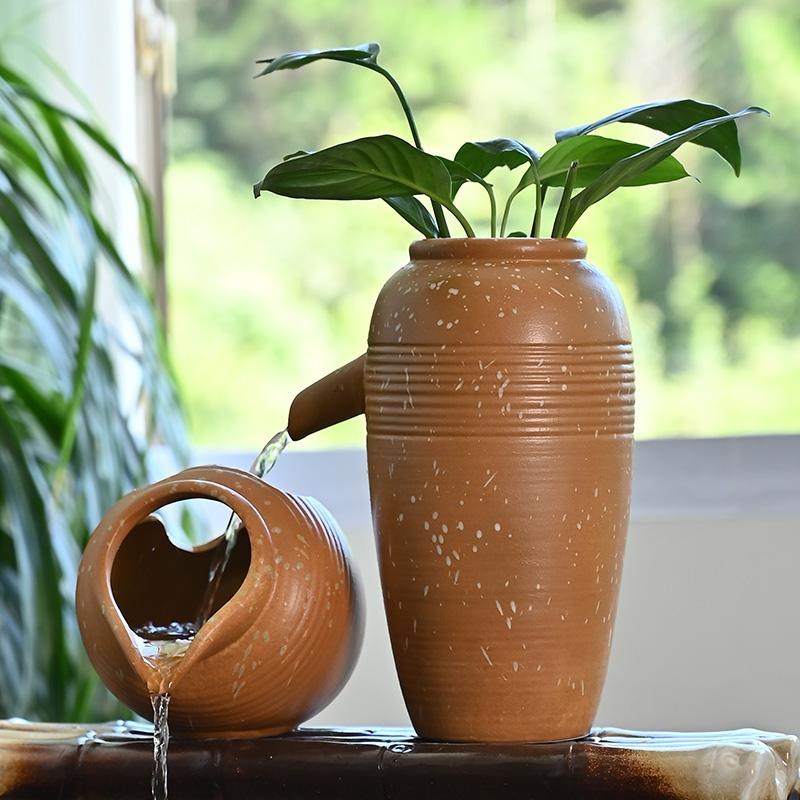 陶罐古法养鱼循环流水鱼缸室内庭院增氧过滤器生态缸造景水景摆件