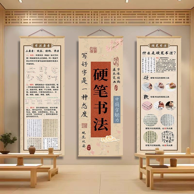 硬笔书法教室布置装饰挂图培训机构墙面壁画名家介绍海报文化墙贴,家居饰品,现代装饰画,淘宝优惠券,粉丝福利购,淘宝优惠卷