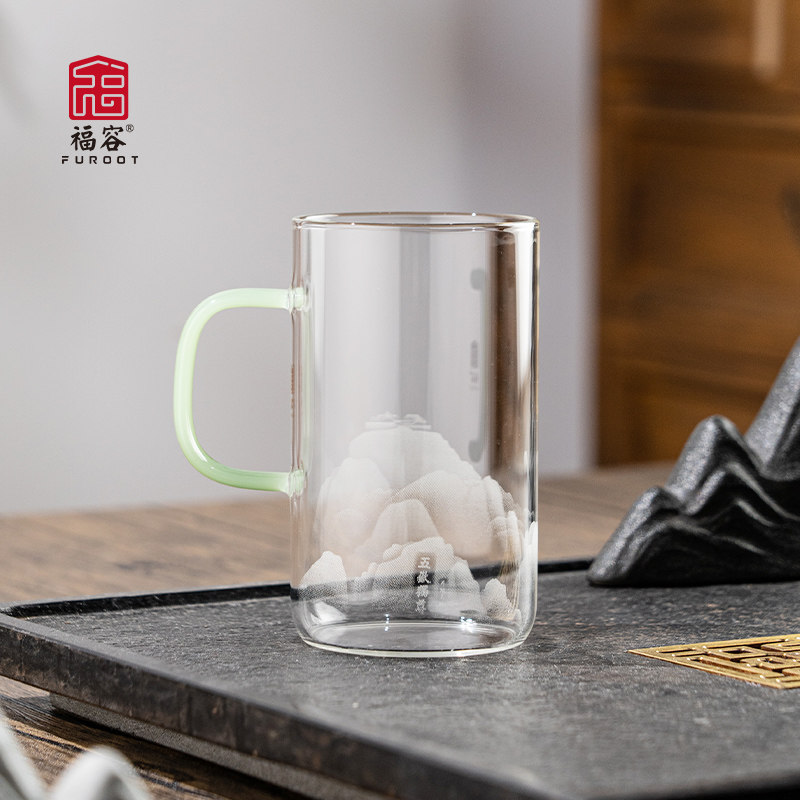 福容绿茶杯玻璃杯泡茶杯办公室喝茶杯带把手耐高温喝牛奶玻璃茶具