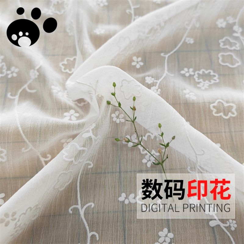 样卡212#枝条75D雪纺绉发泡纬向微弹花枝纹理花纹有凹凸印花面料