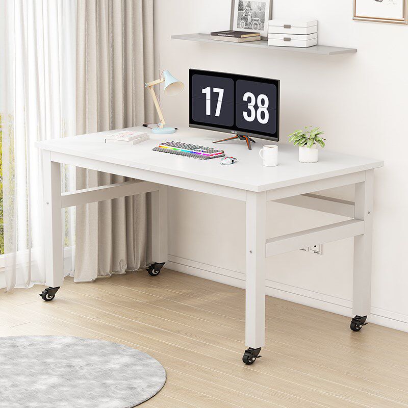 带轮子书桌可移动电脑学习办公桌双层餐桌定制尺寸钢木桌高承重桌