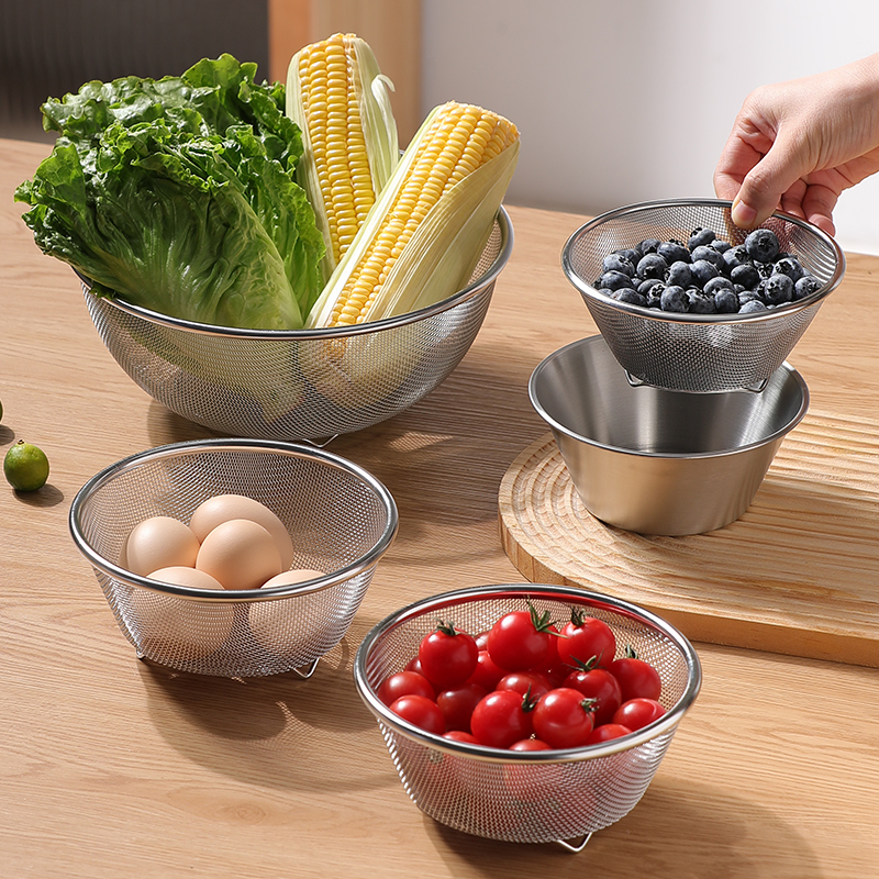 304迷你不锈钢沥水篮家用小洗水果盘过滤漏碗网篮洗菜盆淘米漏盆