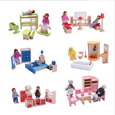 女孩仿真角色扮演玩具实木制小家具过家家儿童床娃娃屋家具套装
