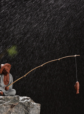 姜太公钓鱼摆件微景观陶瓷钓鱼渔翁人物鱼缸水族箱流水器造景装饰