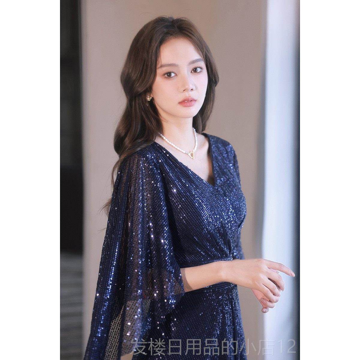 正品大尺码晚礼0服女胖mm 宴瘦会气质斤20加肥显亮片长版主持年会