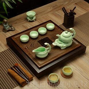 正品整块鸡哥翅木茶盘紫砂茶具组家用窑陶瓷方茶壶实木茶套海四石