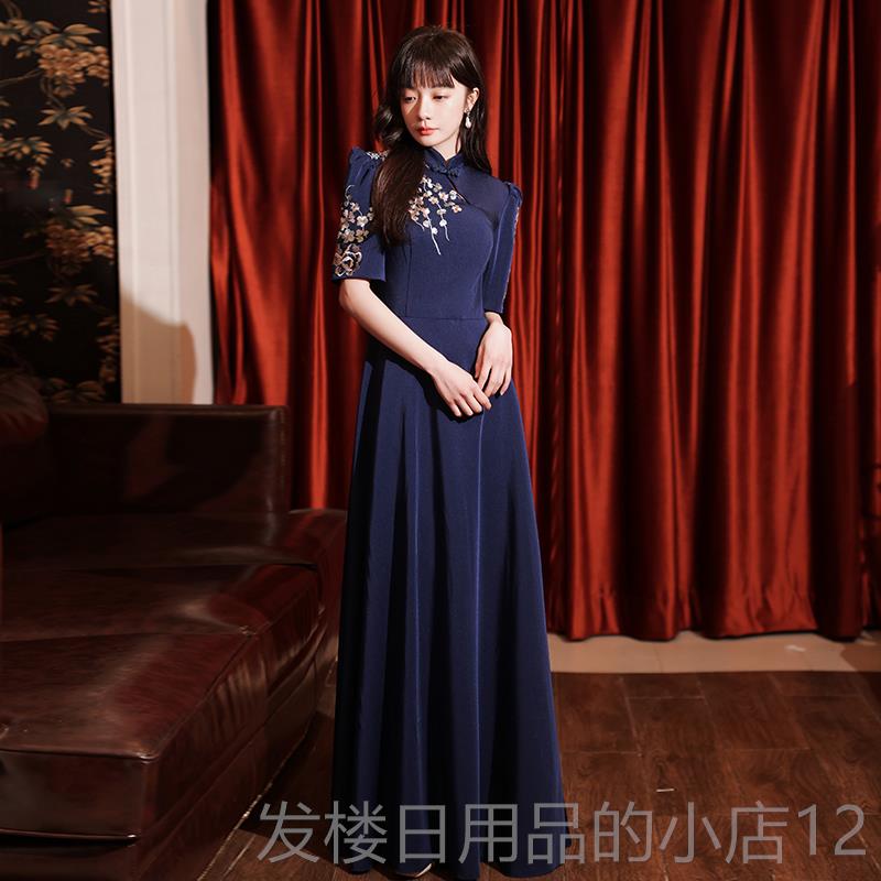 正品香槟色优雅覆古中旗袍晚礼服式20大25新宴款夏季会气质合唱演