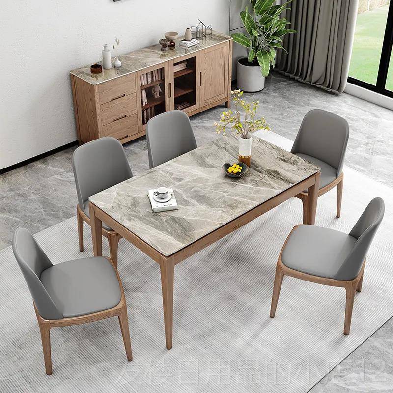 正品艾宝森代北岩板餐桌长约方形家欧用小户型现简大理石实木饭桌
