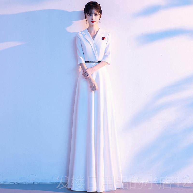 正品现代亮合唱表演服比连装女式长裙优雅白红歌曲合唱赛片服装优
