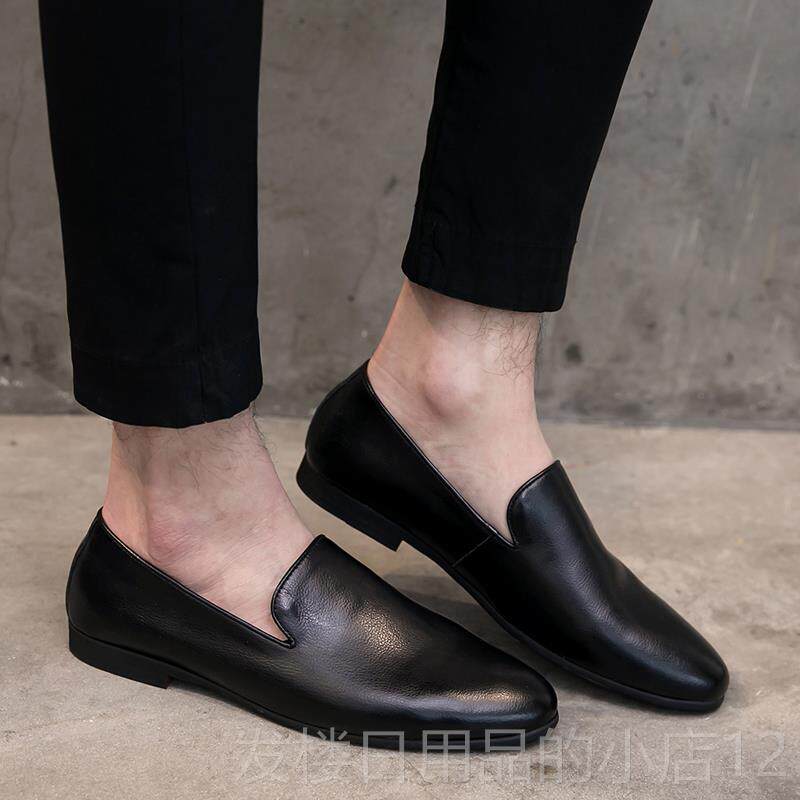 正品02头5春季新款男士休闲豆小皮鞋尖套脚一2脚蹬懒人豆鞋乐福鞋