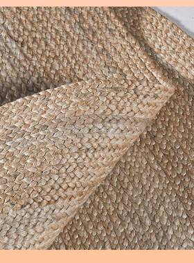 ?黄麻地毯工编织柔软客厅黄圆麻地毯宿家用地手毯轻奢风形APF水民