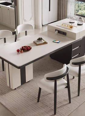 新款功岩板岛VFJ台多桌能餐一体实木伸茶台家用小户型现代缩吃饭