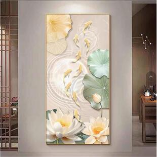 鱼图莲叶ONX莲装画玄关走廊入户花正对门有九框挂画简约现代壁饰