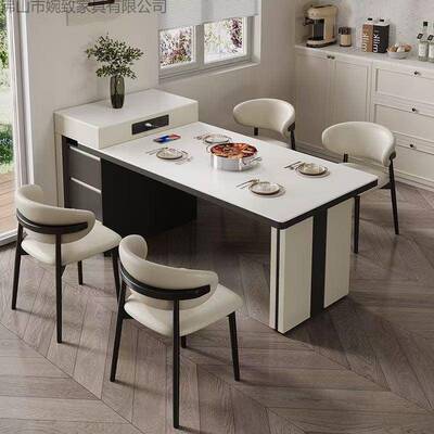 实木伸缩岛体台岩板茶简桌餐桌一餐椅轻奢组桌合约家ELL用现代小
