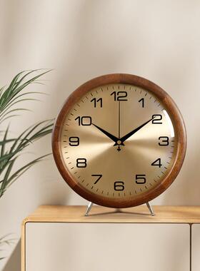 胡桃实木钟家时表座客厅用202钟5新款台式摆放复AWS古静音钟自动