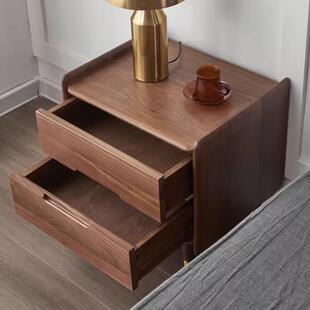 黑桃木全木床头纳柜简约现GUE代北美樱桃胡木收储物床边柜抽实屉