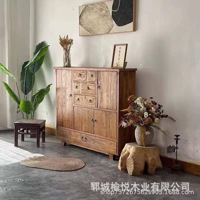 老榆木玄关家用靠250611餐边柜中式抽屉柜式收墙纳柜民宿室复古茶