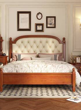 头双人BD-188#储物胡桃中卧复古米法实木床主古风式美式床软包床