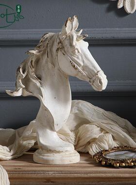 法式复古创意玄关厅NGI摆件马装头树脂工艺品客视柜电饰品马到成