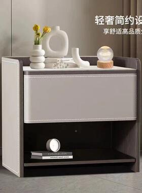 轻奢极床头柜新款式马鞍意皮简高QGI端床边收纳柜