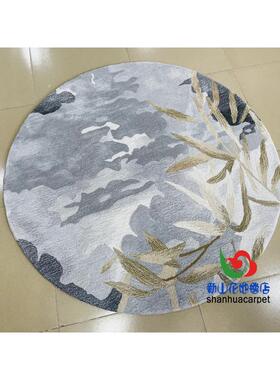 待中新式抽象茶水墨画叶子圆形客厅几沙发RYW地毯餐厅书房大厅接