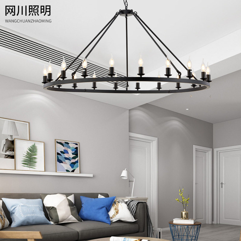 跨境复古美式吊灯 20头铁艺 loft工业风酒吧客厅蜡烛吊灯工业吊灯