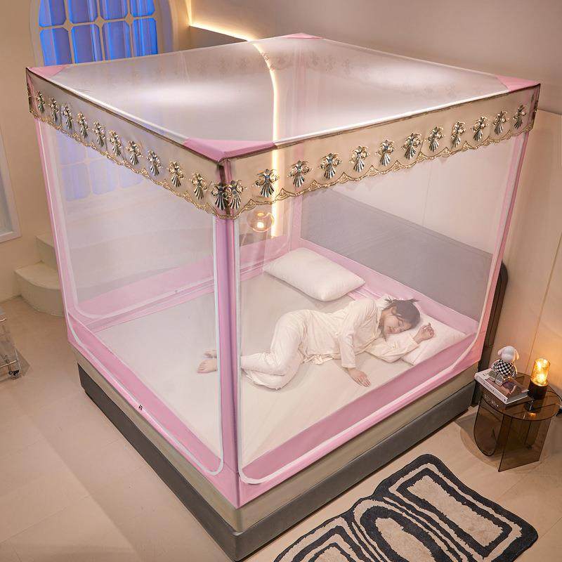 家加用蚊帐坐床式方顶密加厚刺绣u型大蚊床帐带支架自连接NMT蚊防