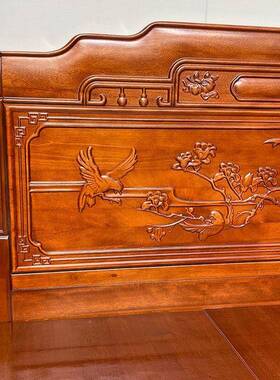 加厚加粗金花木全实木榫卯床VYP双古人主卧婚中式仿菠萝床格梨木