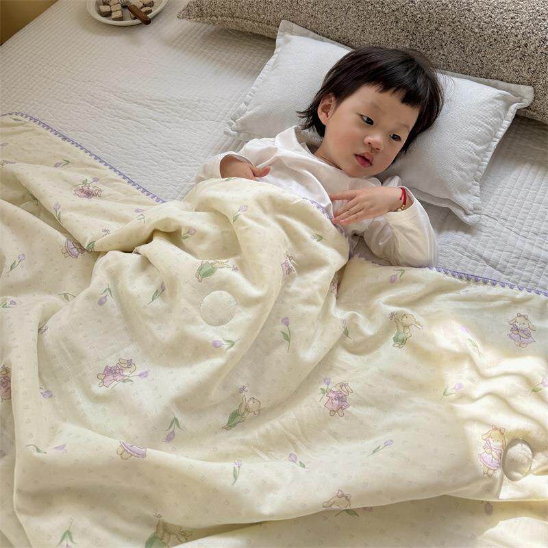 儿全童N棉幼双层纱大豆纤维夏被透柔软气三角针包边儿园午休被
