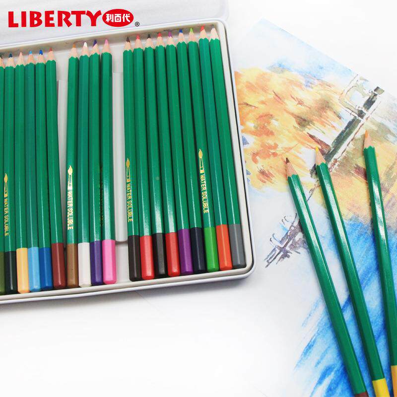 LIBER溶TY利百代水性铅24色铁装汽船彩水彩色盒铅笔NOH套装CC-858