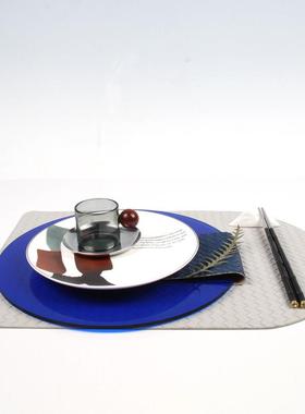 现代新中式装饰摆桌件西装XEH盘软装餐配搭餐设计师风摆台蓝色系