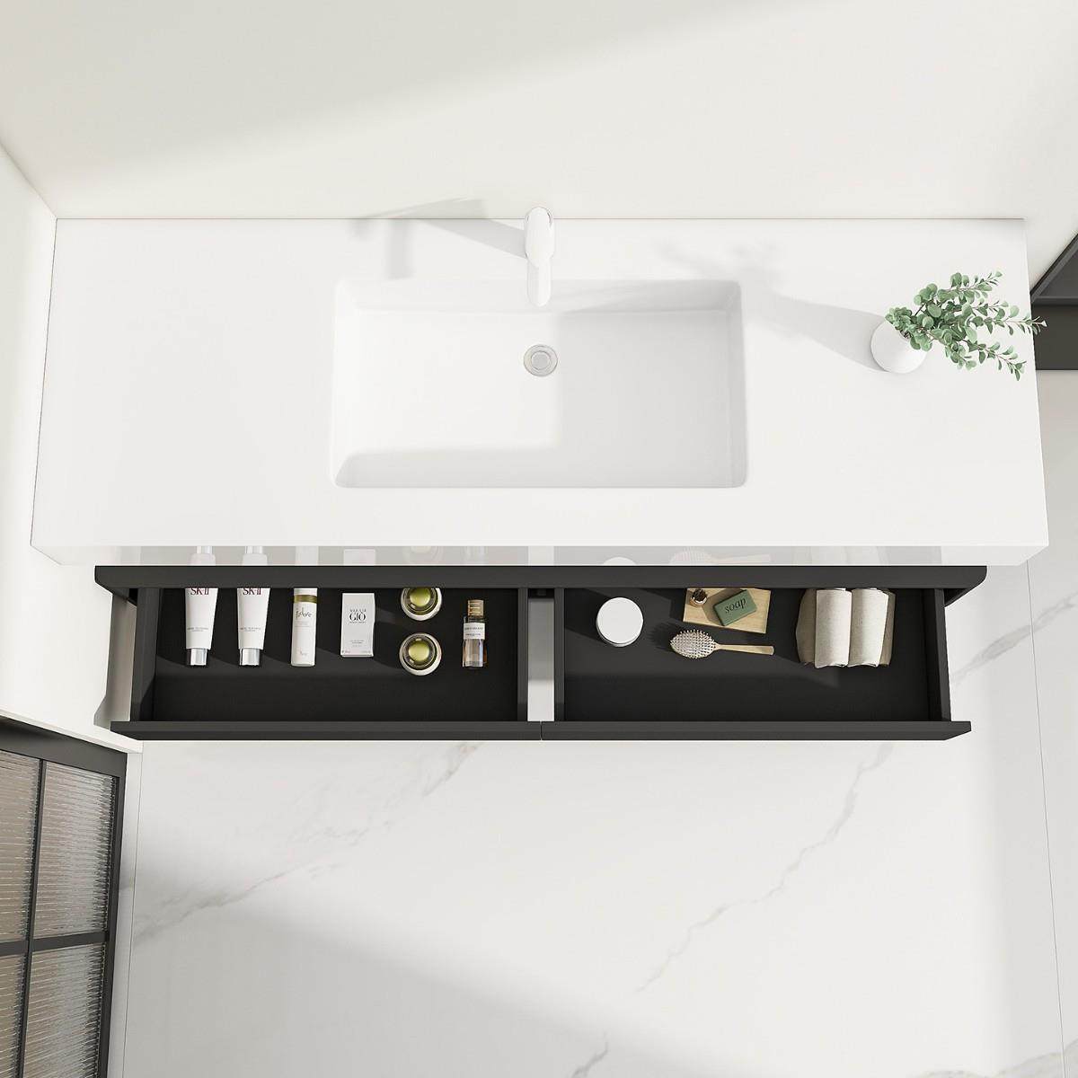 岩板漆热智弯一体浴室柜组合橡BJE木烤岩板无缝洗盆漱台洗手台能