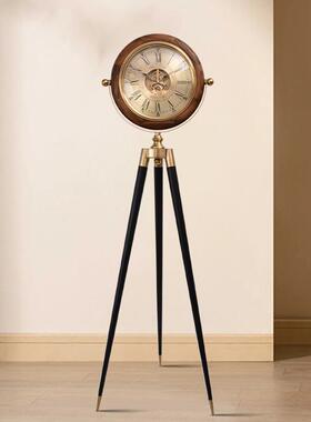 美式客厅古创意复落地钟三钟脚摆件欧式立钟VUD机大械齿轮台轻奢